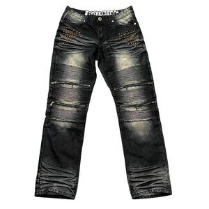 Beat & Rhythm Premium Denim Studded Straight Leg Jeans 34x32 Black Motorcycle